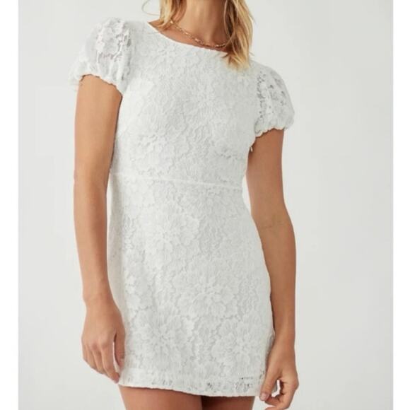 Free People NWT Hailee White Ivory Lace Back Tie Mini Dress, Size XS - Picture 1 of 13